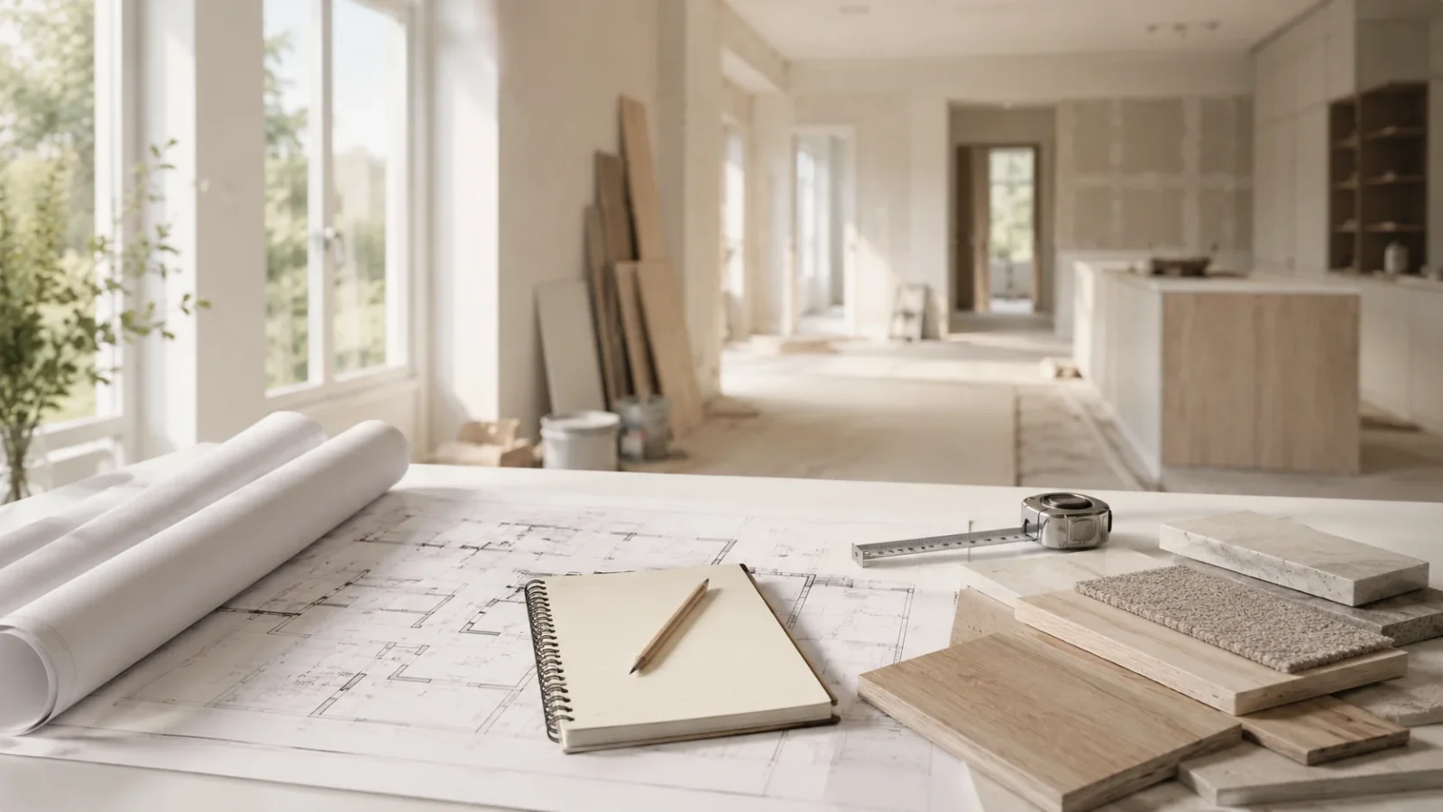 Tadilata başlamadan önce plan ve ölçü hazırlığı yapılan boş bir daire