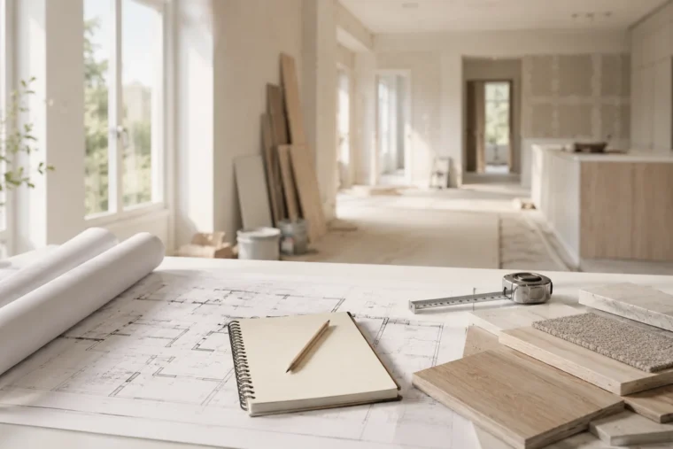 Tadilata başlamadan önce plan ve ölçü hazırlığı yapılan boş bir daire